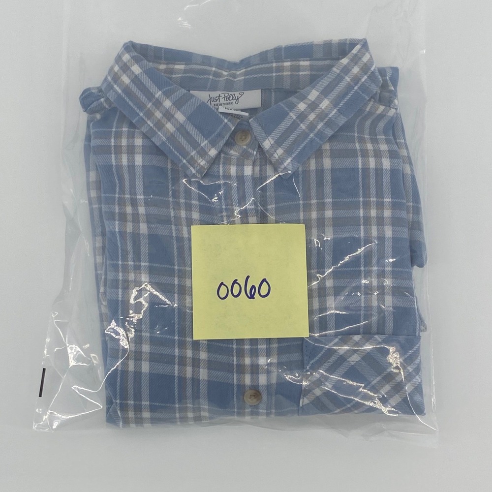 Just Polly New York Plaid Flannel Button Down Shirt Blue White Medium - Picture 5 of 5